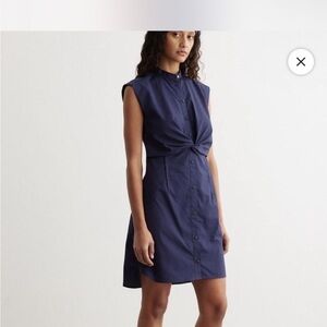 Frame Denim Navy Button-Down Mini twist Dress